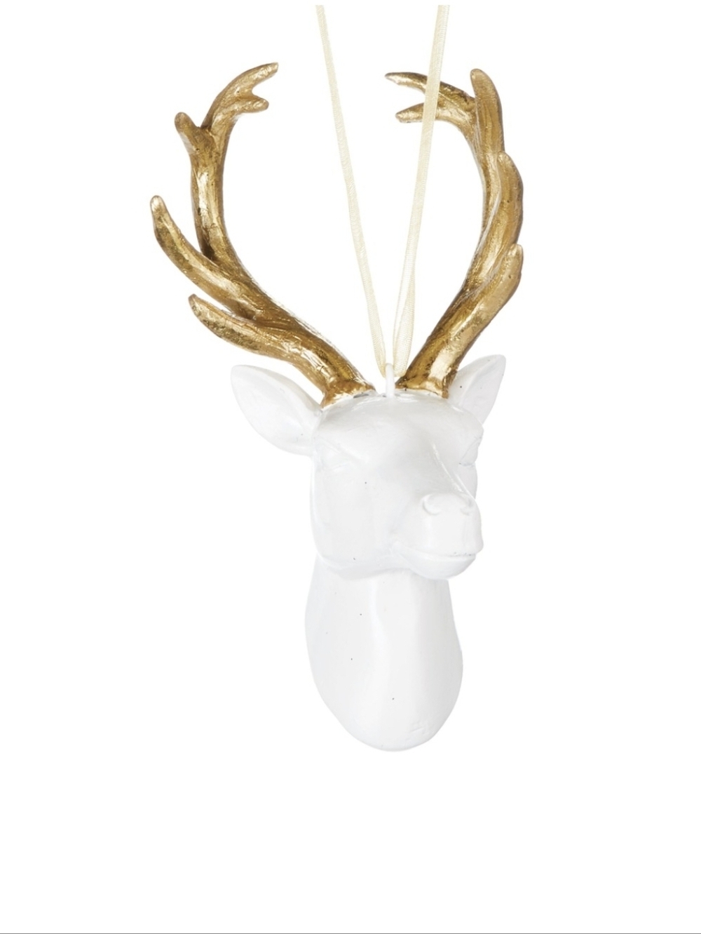 White Deer Head Ornaments with Gold Antlers - Set Of 8